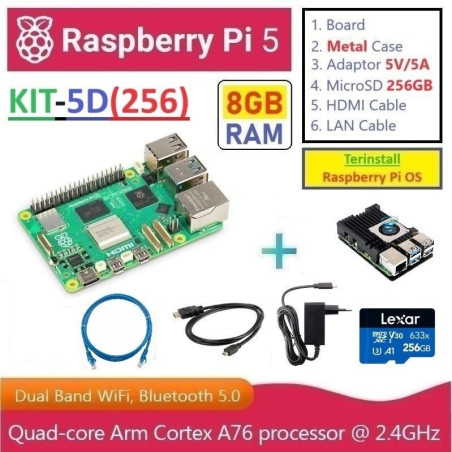 KIT-5D(256)  Raspberry Pi 5 (8GB RAM) - Complete SET (MicroSD 256GB)